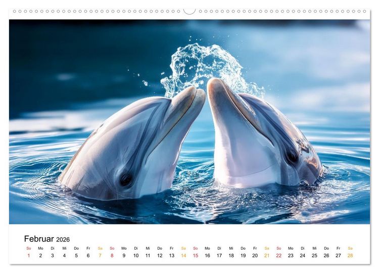 Produktbild: Delfine - Wellen K&uuml;nstler (hochwertiger Premium Wandkalender 2026 DIN A2 quer), Kunstdruck in Hochglanz