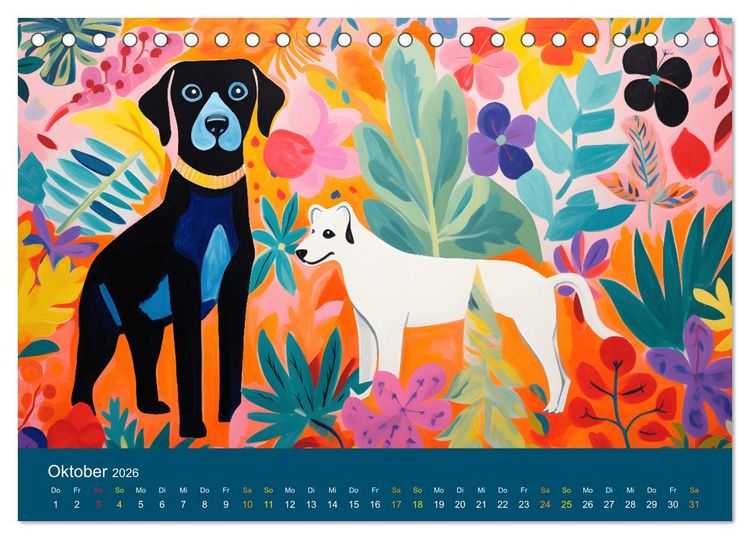 Produktbild: Hunde Kunstwerke - Hunde im Stil des Fauvismus k&uuml;nstlerisch gestaltet (Tischkalender 2026 DIN A5 quer), CALVENDO Monatskalender