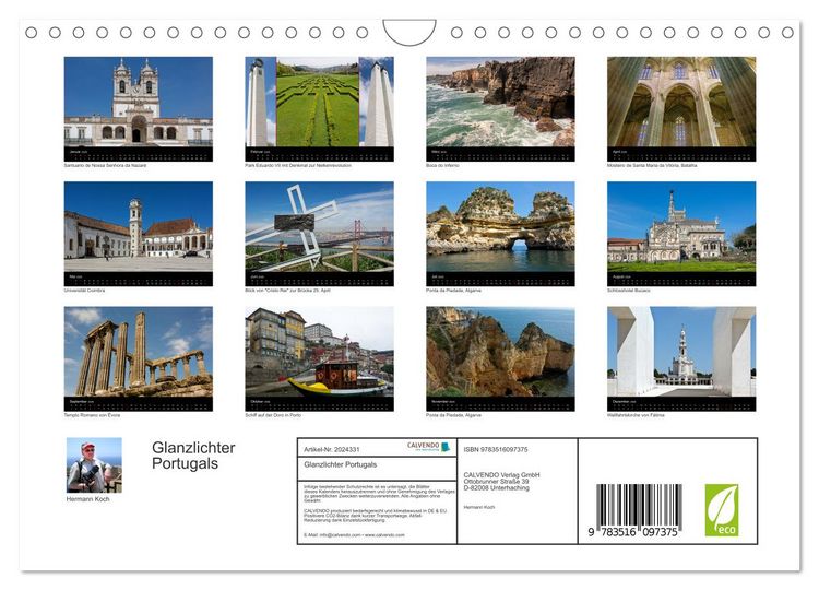 Produktbild: Glanzlichter Portugals (Wandkalender 2026 DIN A4 quer), CALVENDO Monatskalender