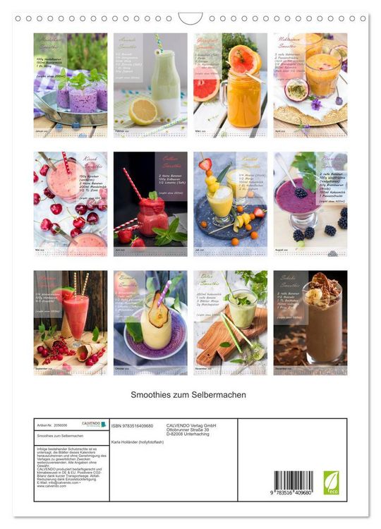 Produktbild: Smoothies zum Selbermachen (Wandkalender 2026 DIN A3 hoch), CALVENDO Monatskalender