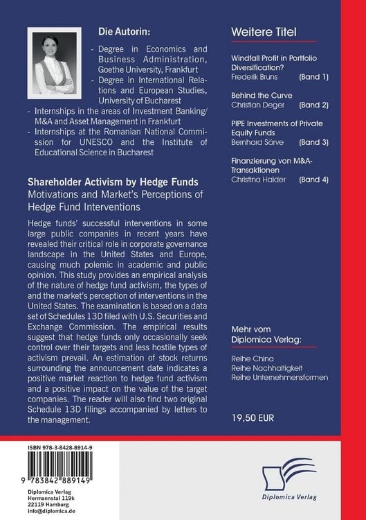 Produktbild: Shareholder Activism by Hedge Funds: Motivations and Market's Perceptions of Hedge Fund Interventions