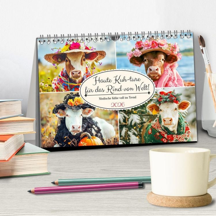 Produktbild: Haute Kuh-ture f&uuml;r das Rind von Welt! Modische K&uuml;he voll im Trend (Tischkalender 2026 DIN A5 quer), CALVENDO Monatskalender
