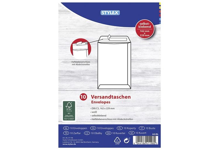 Produktbild: Stylex Versandtaschen, DIN C5, haftklebend, 10 St&uuml;ck
