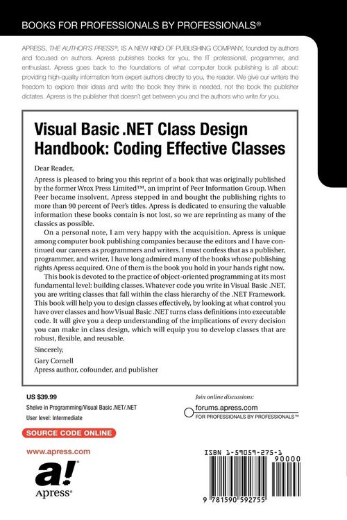 Produktbild: Visual Basic .NET Class Design Handbook