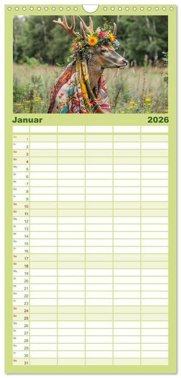Produktbild: Familienplaner 2026 - Waldtiere mit Stil. Tierische Trendsetter in der Natur mit 5 Spalten (Wandkalender, 21 x 45 cm) CALVENDO