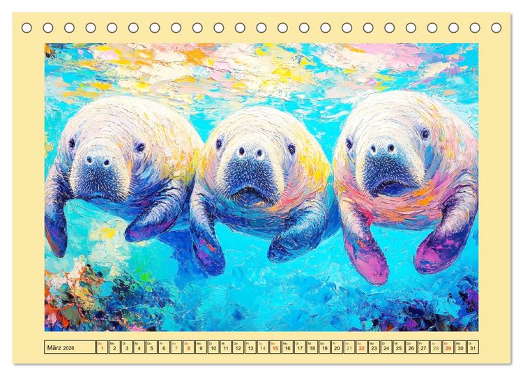 Produktbild: Manatee Paintings. Rundschwanzseek&uuml;he im &Ouml;lgem&auml;lde-Stil (Tischkalender 2026 DIN A5 quer), CALVENDO Monatskalender