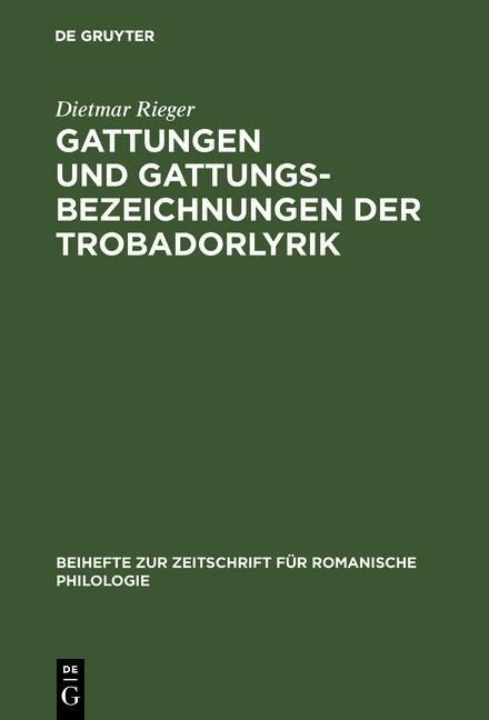 Produktbild: Gattungen und Gattungsbezeichnungen der Trobadorlyrik