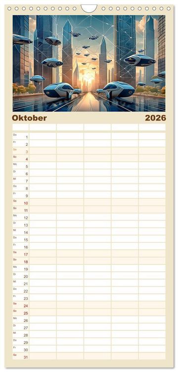 Produktbild: Familienplaner 2026 - Zukunftsvision Megacity mit 5 Spalten (Wandkalender, 21 x 45 cm) CALVENDO