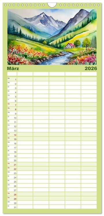 Produktbild: Familienplaner 2026 - Sehnsucht Berge mit 5 Spalten (Wandkalender, 21 x 45 cm) CALVENDO
