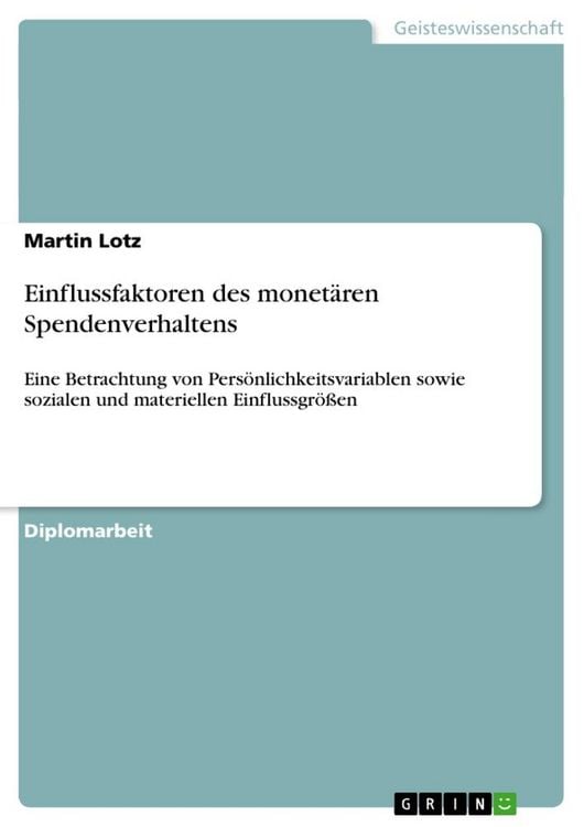 Produktbild: Einflussfaktoren des monet&auml;ren Spendenverhaltens