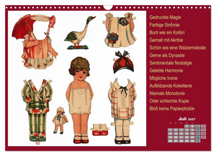 Produktbild: Papierpuppenpoesie (Wandkalender 2027 DIN A3 quer), CALVENDO Monatskalender