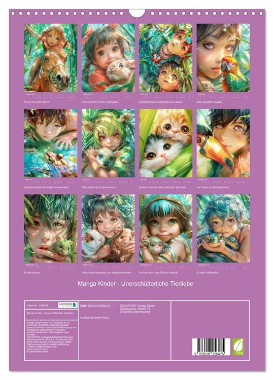 Produktbild: Manga Kinder - Unersch&uuml;tterliche Tierliebe (Wandkalender 2026 DIN A3 hoch), CALVENDO Monatskalender