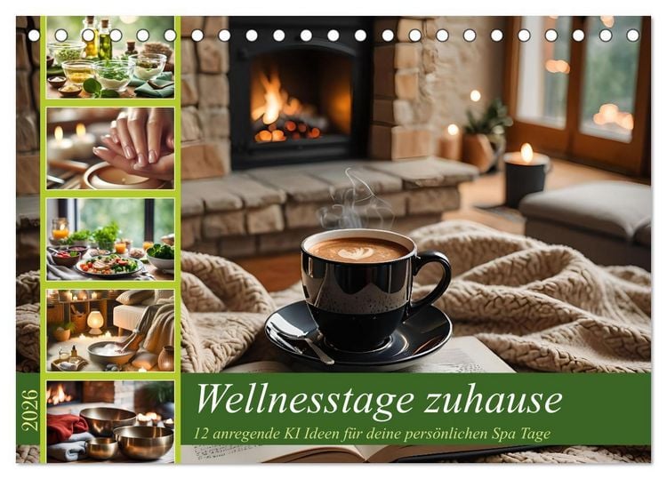 Produktbild: Wellnesstage zuhause - 12 anregende KI Ideen f&uuml;r deine pers&ouml;nlichen Spa Tage (Tischkalender 2026 DIN A5 quer), CALVENDO Monatskalender