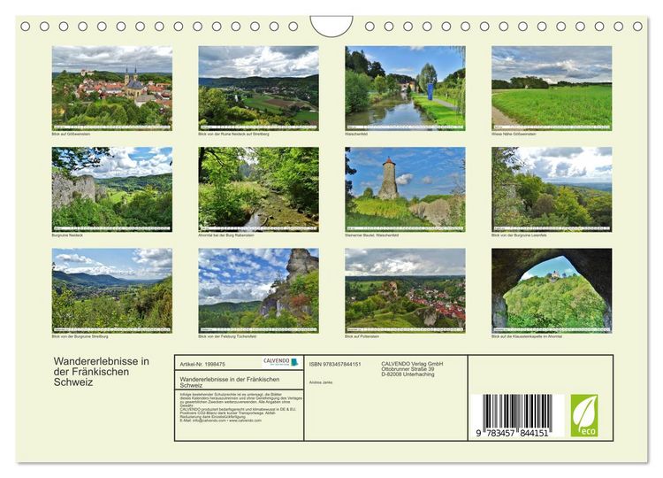 Produktbild: Wandererlebnisse in der Fr&auml;nkischen Schweiz (Wandkalender 2026 DIN A4 quer), CALVENDO Monatskalender