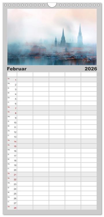 Produktbild: Familienplaner 2026 - Fantasiest&auml;dte mit 5 Spalten (Wandkalender, 21 x 45 cm) CALVENDO