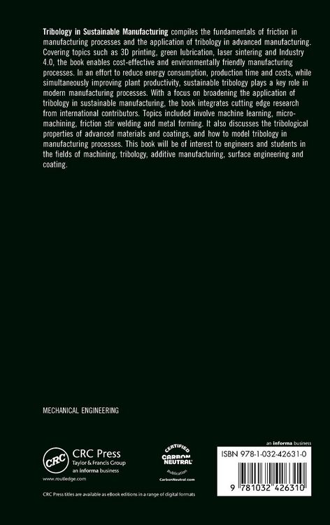 Produktbild: Tribology in Sustainable Manufacturing