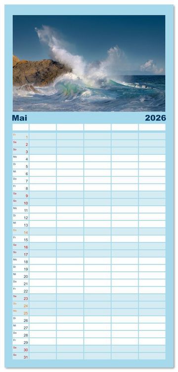 Produktbild: Familienplaner 2026 - Azurblaue Horizonte - Die Sch&ouml;nheit des Meeres einfangen mit 5 Spalten (Wandkalender, 21 x 45 cm) CALVENDO