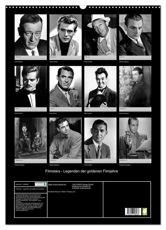 Produktbild: Filmstars - Legenden der goldenen Filmjahre (Wandkalender 2026 DIN A2 hoch), CALVENDO Monatskalender
