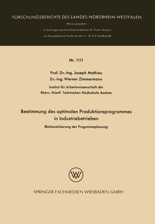 Produktbild: Bestimmung des optimalen Produktionsprogrammes in Industriebetrieben