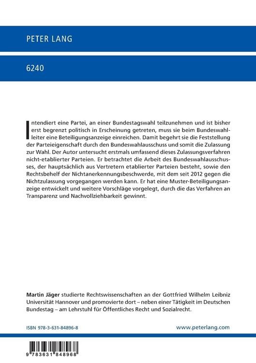 Produktbild: Die Zulassung von Parteien zur Bundestagswahl