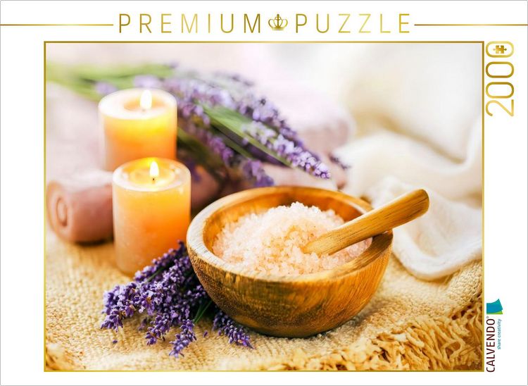 Produktbild: CALVENDO Puzzle Lavendelsalz in Holzschale mit Kerzenlicht | 2000 Teile Lege-Gr&ouml;&szlig;e 90x67cm Foto-Puzzle f&uuml;r gl&uuml;ckliche Stunden