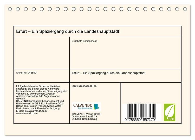 Produktbild: Erfurt &ndash; Ein Spaziergang durch die Landeshauptstadt (Tischkalender 2027 DIN A5 quer), CALVENDO Monatskalender