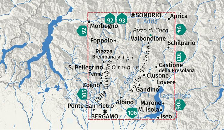 Produktbild: KOMPASS Wanderkarte 104 Alpi Orobie Bergamasche, Parco delle Orobie Bergamasche, Valle Brembana, Valle Seriana 1:50.000