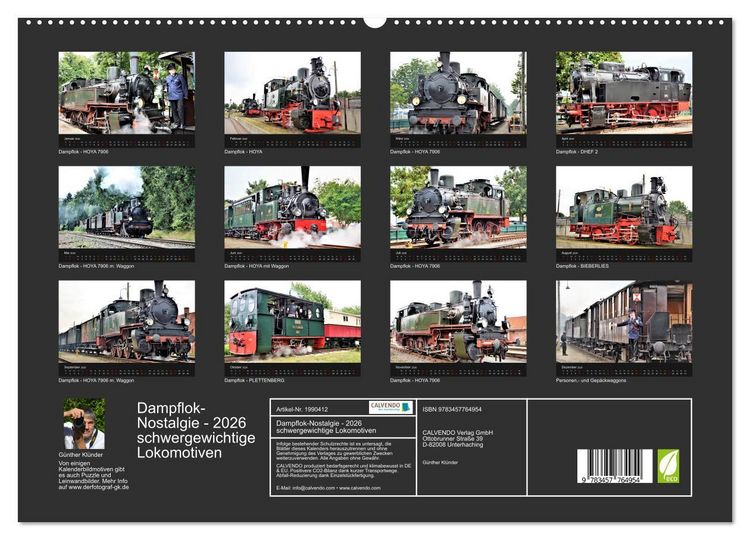 Produktbild: Dampflok-Nostalgie - 2026 schwergewichtige Lokomotiven (hochwertiger Premium Wandkalender 2026 DIN A2 quer), Kunstdruck in Hochglanz