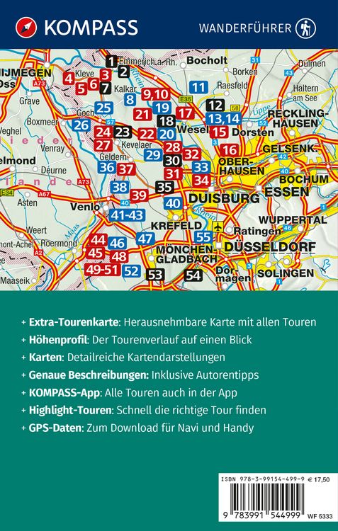 Produktbild: KOMPASS Wanderf&uuml;hrer Niederrhein, zwischen Rhein und Maas, 55 Touren mit Extra-Tourenkarte