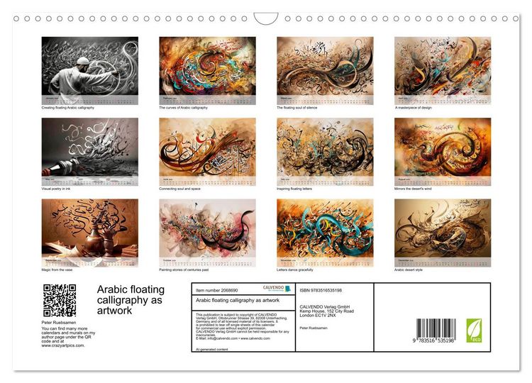 Produktbild: Arabic floating calligraphy as artwork (Wall Calendar 2026 DIN A3 landscape), CALVENDO 12 Month Wall Calendar