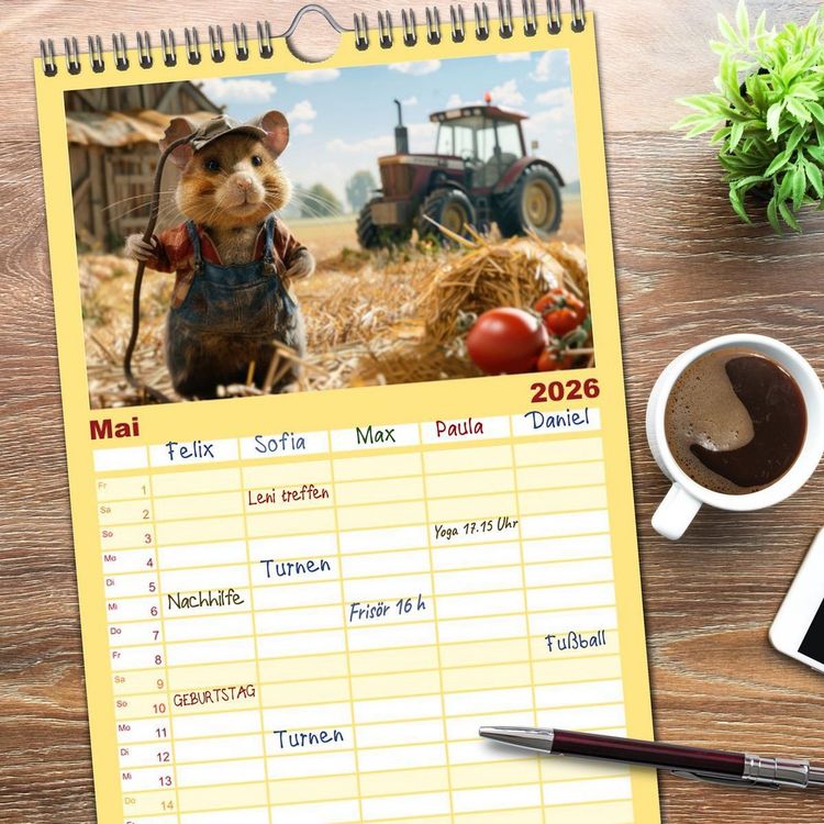Produktbild: Familienplaner 2026 - Der tierisch lustige Bauern-Kalender mit 5 Spalten (Wandkalender, 21 x 45 cm) CALVENDO
