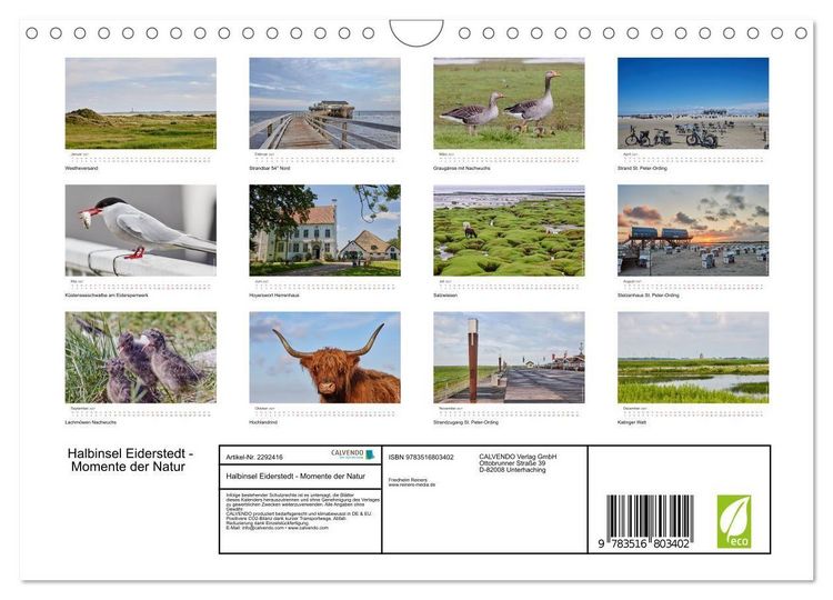 Produktbild: Halbinsel Eiderstedt - Momente der Natur (Wandkalender 2027 DIN A4 quer), CALVENDO Monatskalender