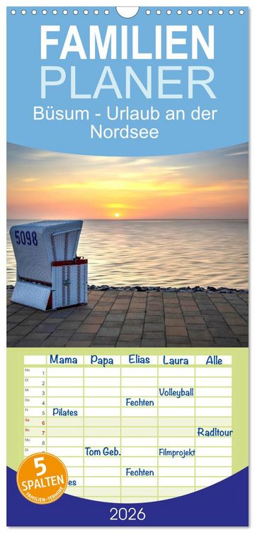 Produktbild: Familienplaner 2026 - B&uuml;sum - Urlaub an der Nordsee mit 5 Spalten (Wandkalender, 21 x 45 cm) CALVENDO