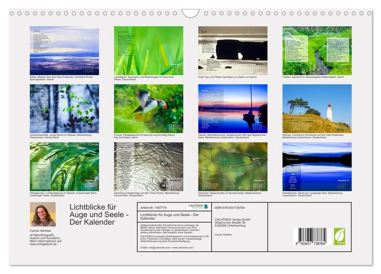 Produktbild: Lichtblicke f&uuml;r Auge und Seele - Der Kalender (Wandkalender 2026 DIN A3 quer), CALVENDO Monatskalender
