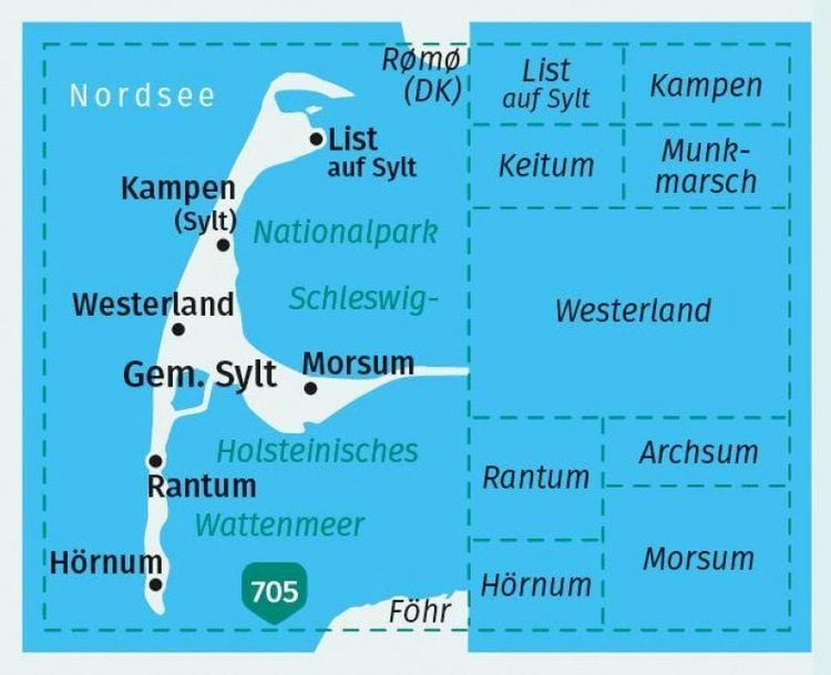 Produktbild: KOMPASS Wanderkarte 701 Sylt mit Ortspl&auml;nen 1:40.000