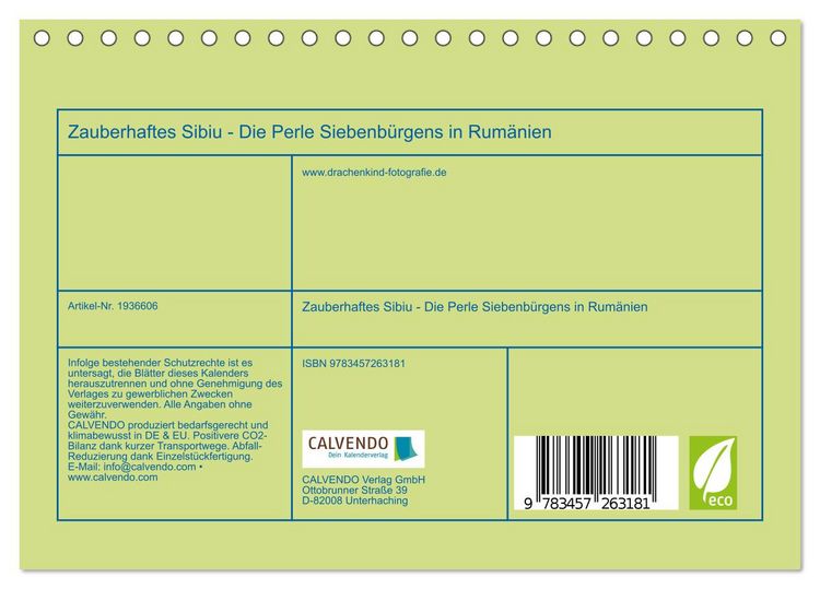 Produktbild: Zauberhaftes Sibiu - Die Perle Siebenb&uuml;rgens in Rum&auml;nien (Tischkalender 2026 DIN A5 quer), CALVENDO Monatskalender