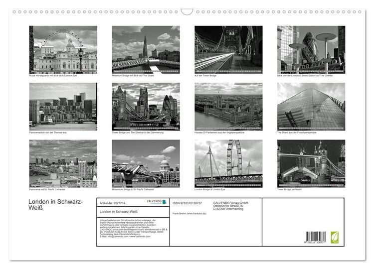 Produktbild: London in Schwarz-Wei&szlig; (Wandkalender 2026 DIN A2 quer), CALVENDO Monatskalender
