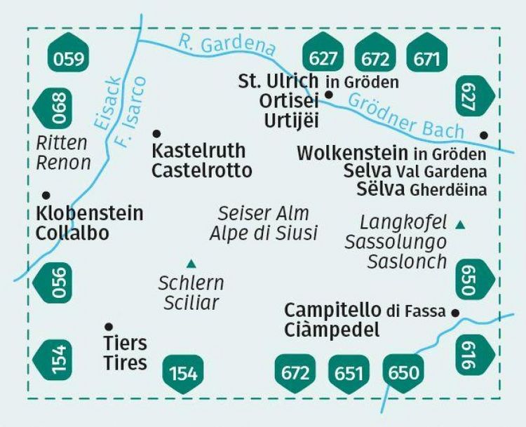 Produktbild: KOMPASS Wanderkarte 076 Gr&ouml;den, Seiser Alm / Val Gardena, Alpe di Siusi 1:25.000