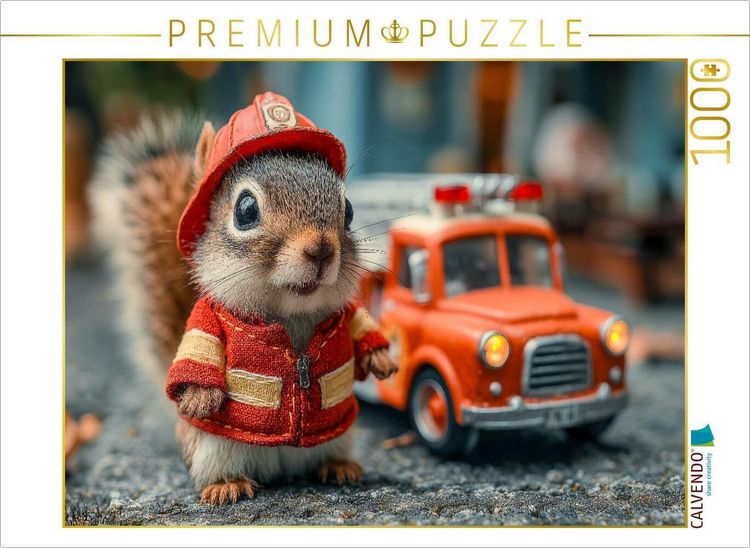 Produktbild: CALVENDO Puzzle Mutiges Feuerwehr-Eichh&ouml;rnchen im Einsatz | 1000 Teile Lege-Gr&ouml;&szlig;e 64x48cm Foto-Puzzle f&uuml;r gl&uuml;ckliche Stunden