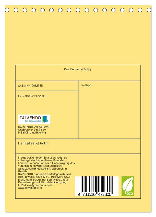 Produktbild: Der Kaffee ist fertig (Tischkalender 2026 DIN A5 hoch), CALVENDO Monatskalender