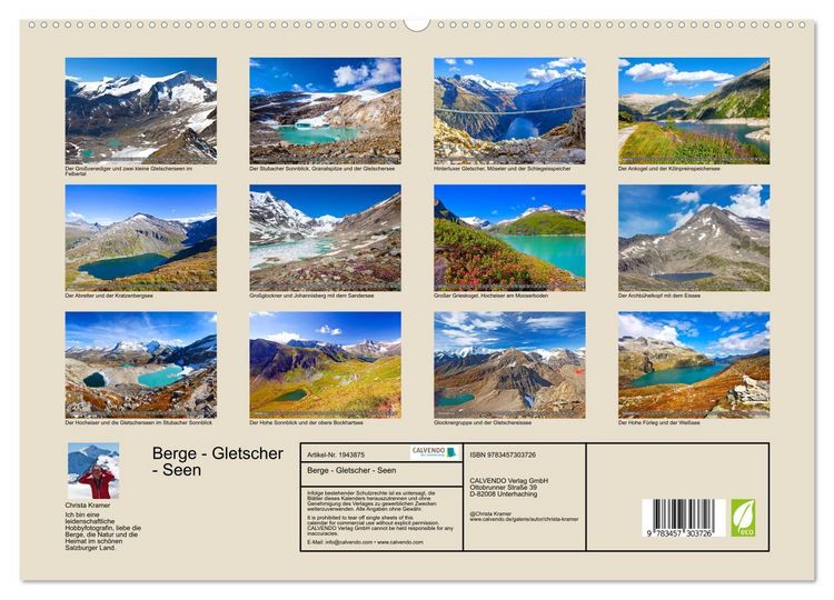Produktbild: Berge - Gletscher - Seen (hochwertiger Premium Wandkalender 2026 DIN A2 quer), Kunstdruck in Hochglanz