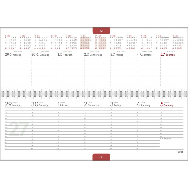 Produktbild: Tisch-Querkalender Profi blau 2026 - Büro-Planer 29,7x10,5 cm - Tisch-Kalender - 1 Woche 2 Seiten - Ringbindung - Zettler