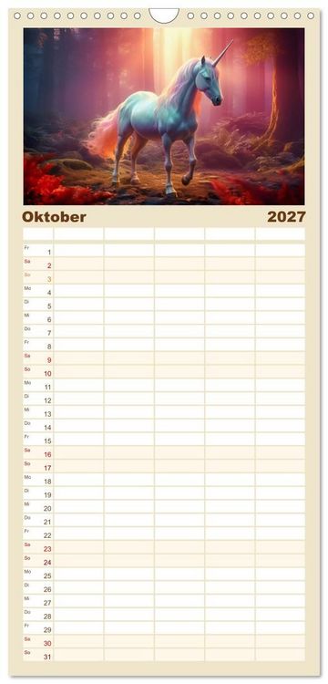 Produktbild: Familienplaner 2027 - Magische Momente im Land der Einh&ouml;rner mit 5 Spalten (Wandkalender, 21 x 45 cm) CALVENDO