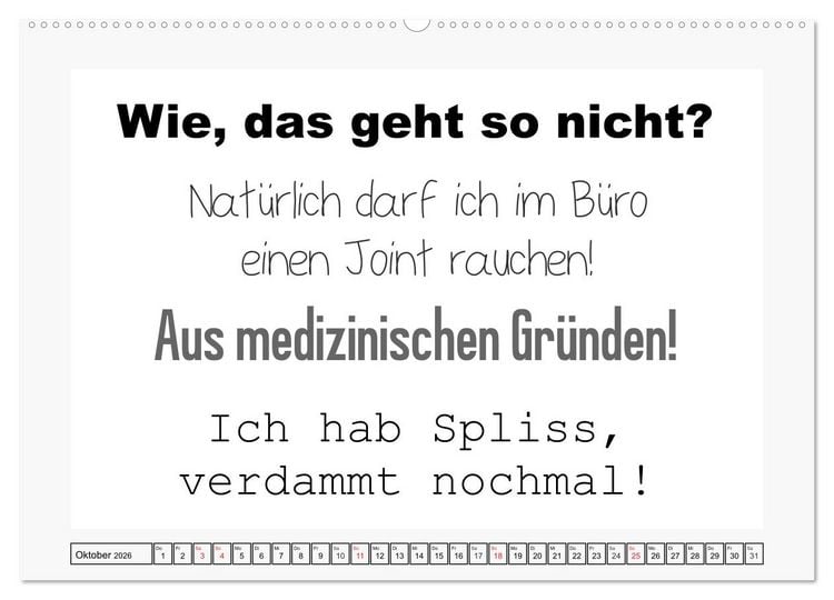 Produktbild: Typo-Kalender f&uuml;r das B&uuml;ro. Sarkasmus und fiese Spr&uuml;che (Wandkalender 2026 DIN A2 quer), CALVENDO Monatskalender