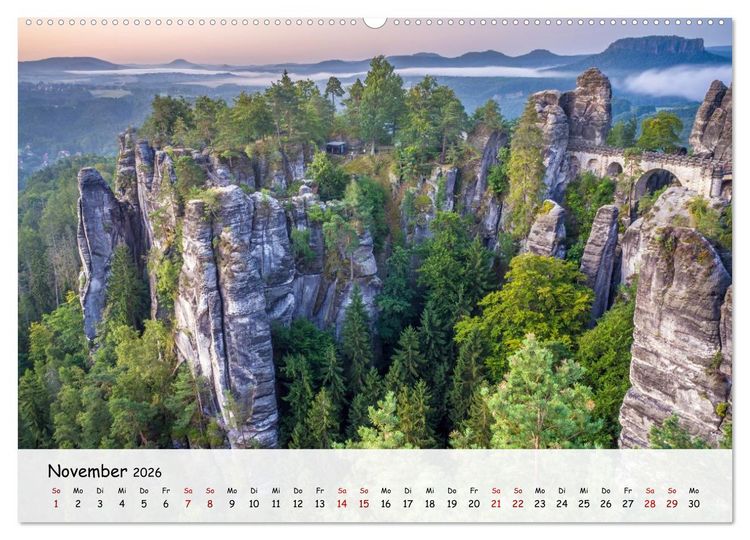 Produktbild: S&auml;chsische Schweiz - Beeindruckende Felsen und unber&uuml;hrte Natur (hochwertiger Premium Wandkalender 2026 DIN A2 quer), Kunstdruck in Hochglanz