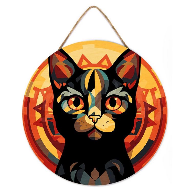 Produktbild: FiguredArt RFA032 - Malen nach Zahlen, Art-Deco-Schwarze Katze, Holzscheibe (30cm), Malset, Paint by Numbers
