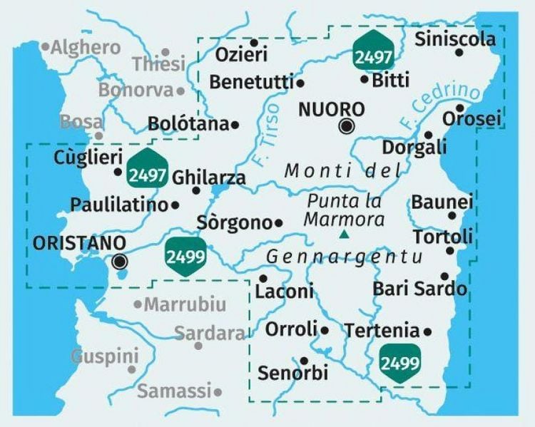 Produktbild: KOMPASS Wanderkarten-Set 2498 Sardinien Mitte / Sardegna Centrale (4 Karten) 1:50.000