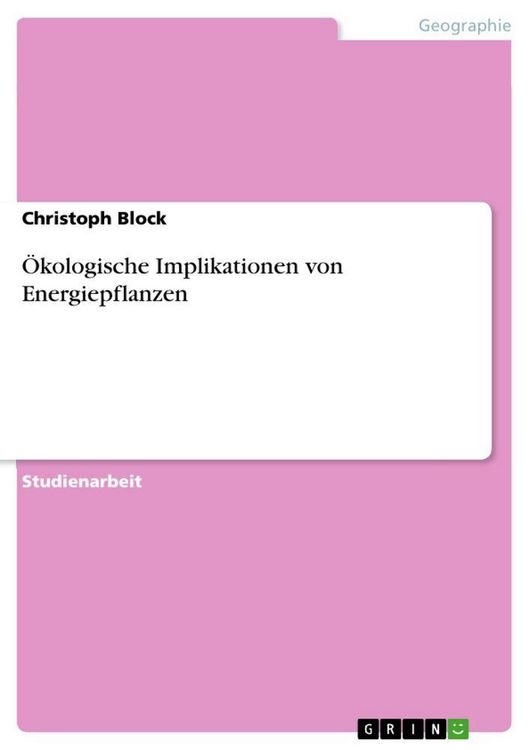 Produktbild: &Ouml;kologische Implikationen von Energiepflanzen