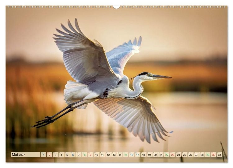 Produktbild: Silberreiher - pure Eleganz (Wandkalender 2027 DIN A2 quer), CALVENDO Monatskalender