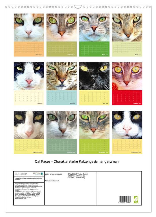 Produktbild: Cat Faces - Charakterstarke Katzengesichter ganz nah (Wandkalender 2026 DIN A2 hoch), CALVENDO Monatskalender